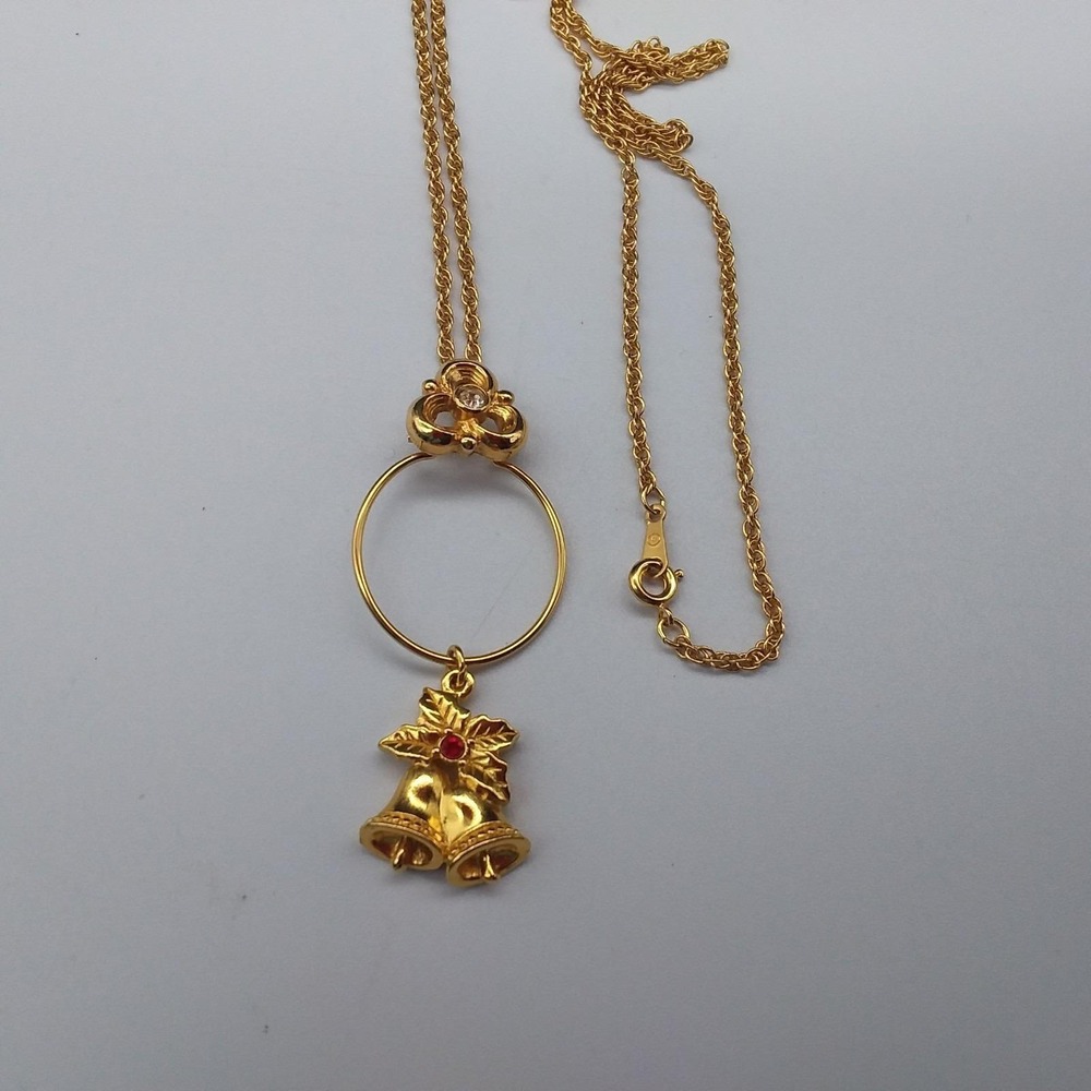 Vintage Add A Charm Pendant on 24" Gold Tone Necklace with Christmas Bells